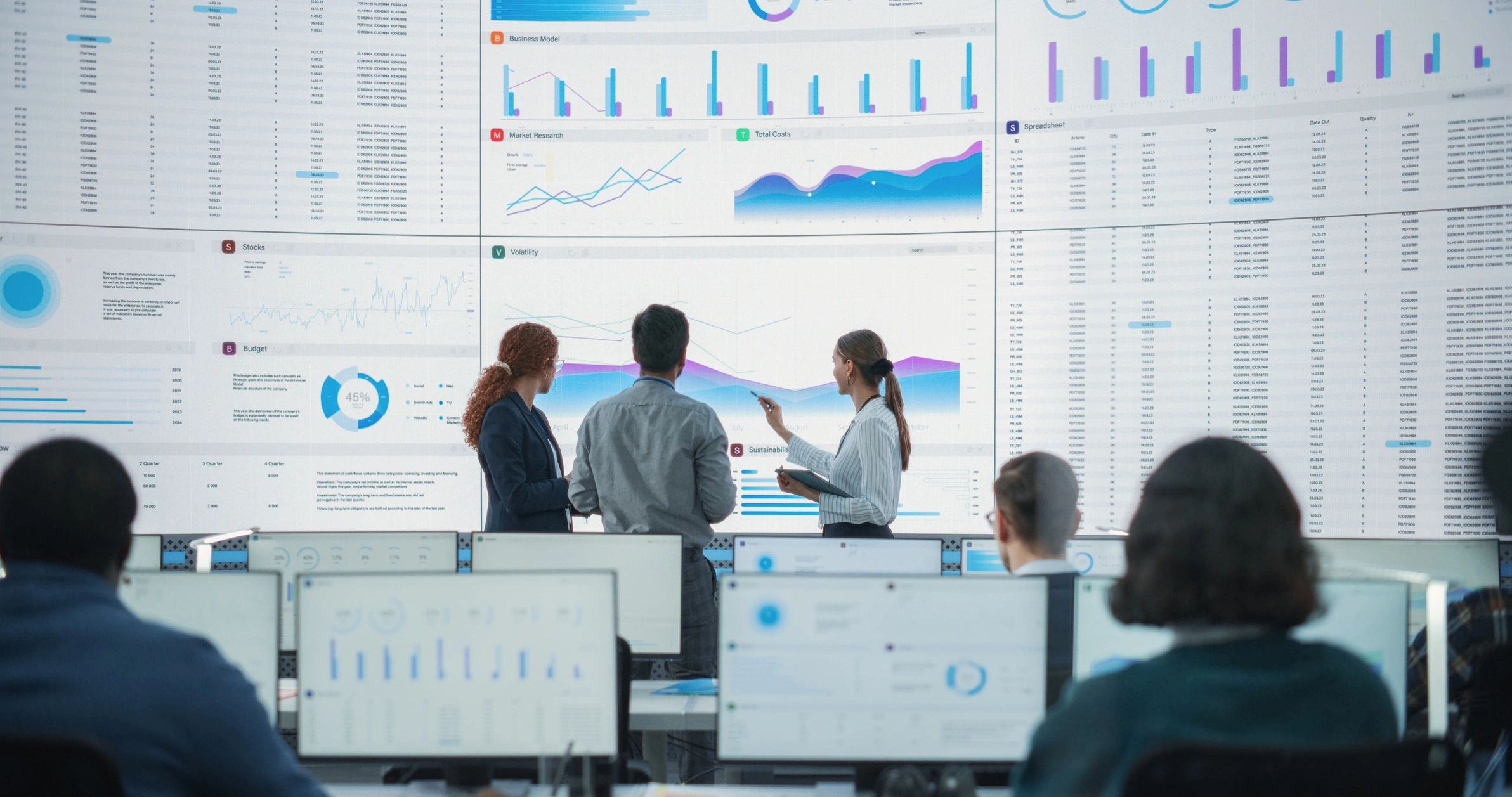 Digital screens showing analytics and insight dashboards
