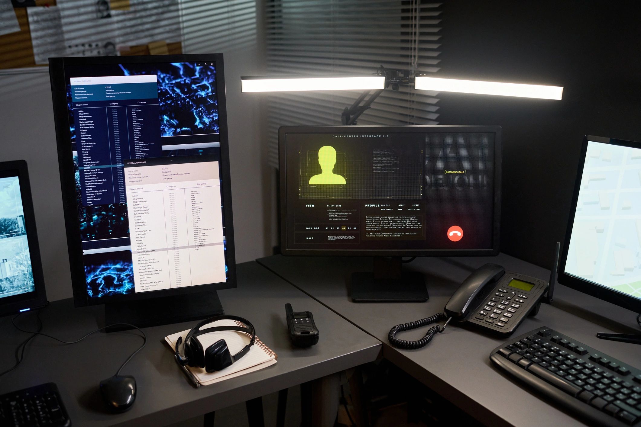 Digital monitoring workstation with data screens
